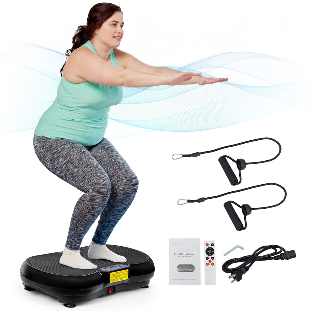 Full Body Vibration Platform Massage Machine Workout Trainer with Bluetooth Music Connection (Black)