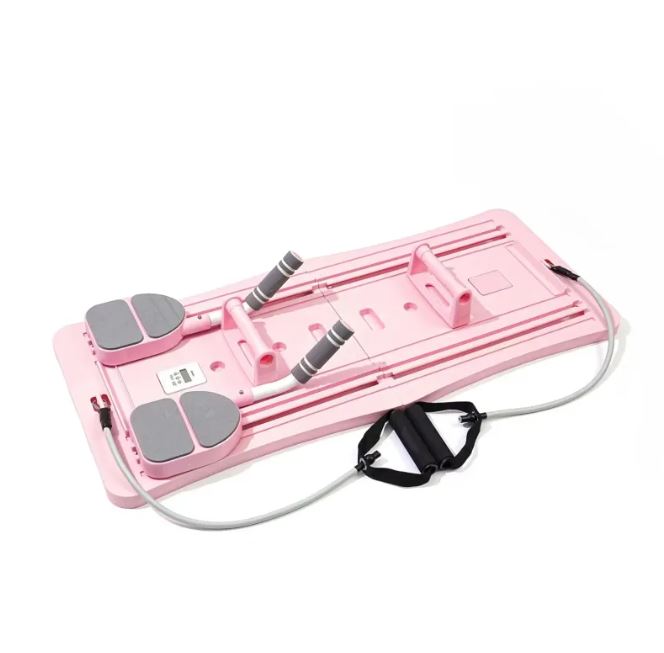 MotionHaus Compact Pilates Sliding Board on a wooden floor, showing its smooth sliding surface and compact design for fitness workouts.