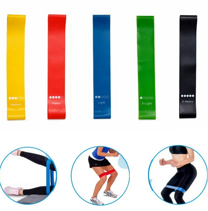 MotionHaus FlexiFit Yoga Resistance Bands set with multiple colored elastic bands for stretching and strength exercises