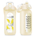 32 oz Glass Water Bottle with Time Marker - 1000ml Large Sports Motivational Water Bottles with Handle & Silicone Case 1 Liter Leak-proof Measured Drinking Bottle for Gym Fitness Workout (White)