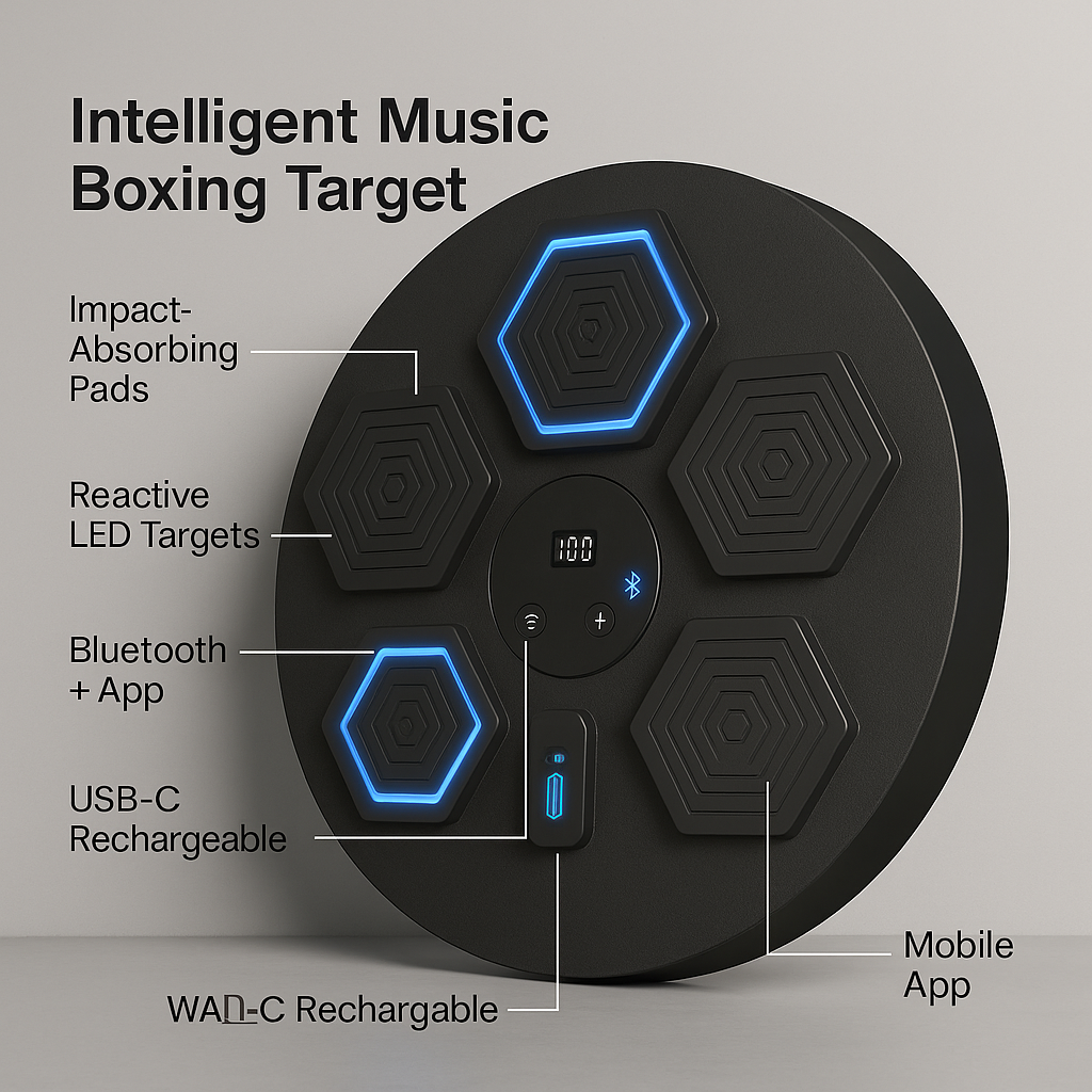 Smart Boxing Trainer with LED Reflex Lights & Bluetooth Music