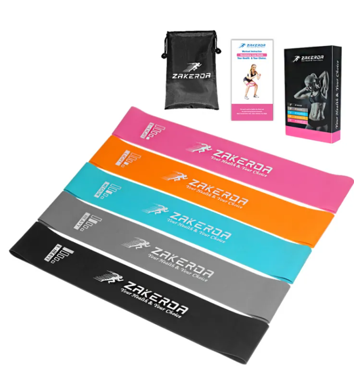 MotionHaus FlexiFit Yoga Resistance Bands set with colorful elastic bands for stretching and strength training exercises.
