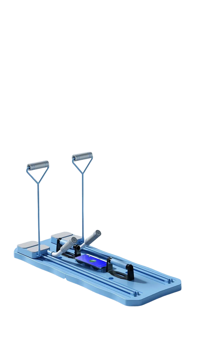 Alpha Fitness Group multifunctional fitness board with textured surface and adjustable resistance bands for versatile workouts.