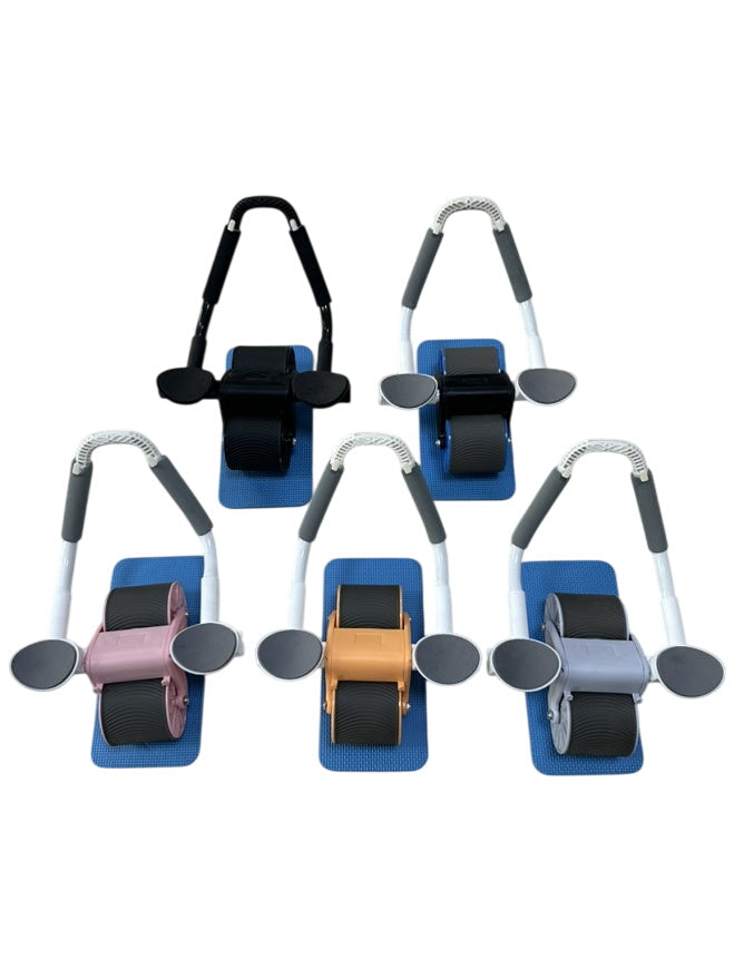 Automatic Rebound Abdominal Wheel by MotionHaus showing the compact, black abdominal exercise wheel with handles for core workouts.