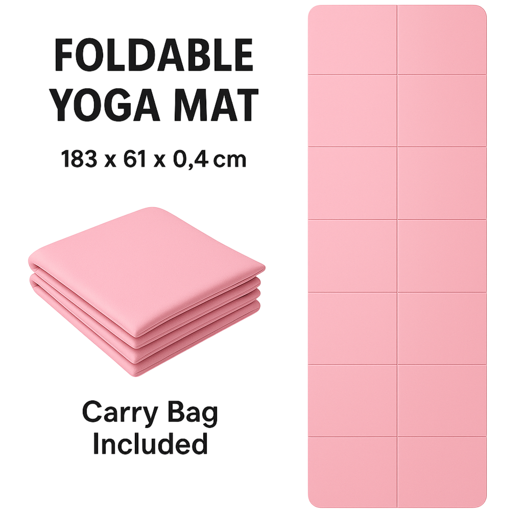Foldable non-slip yoga mat by My Store shown folded with textured surface, ideal for home workouts and easy storage.