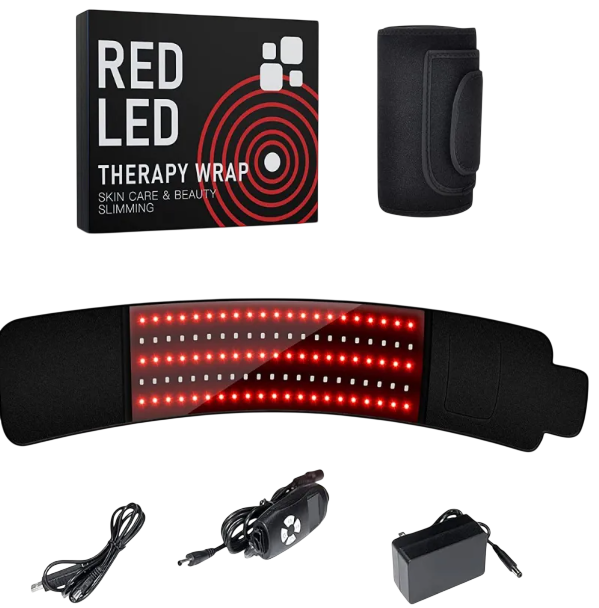 MotionHaus LED Infrared Belt Therapy Device wrapped around a user's waist for pain relief and muscle relaxation.