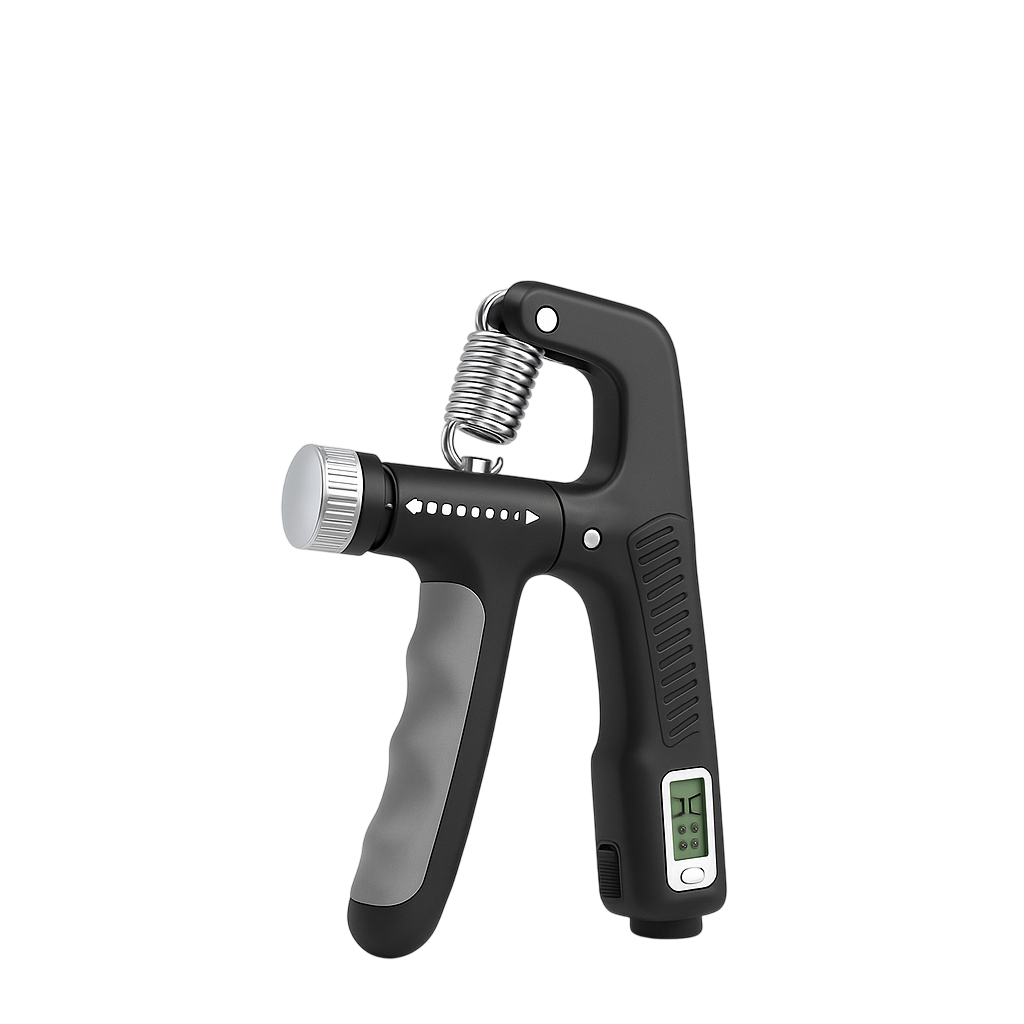 Adjustable hand grip strengthener for forearm training, featuring ergonomic design and adjustable resistance levels.