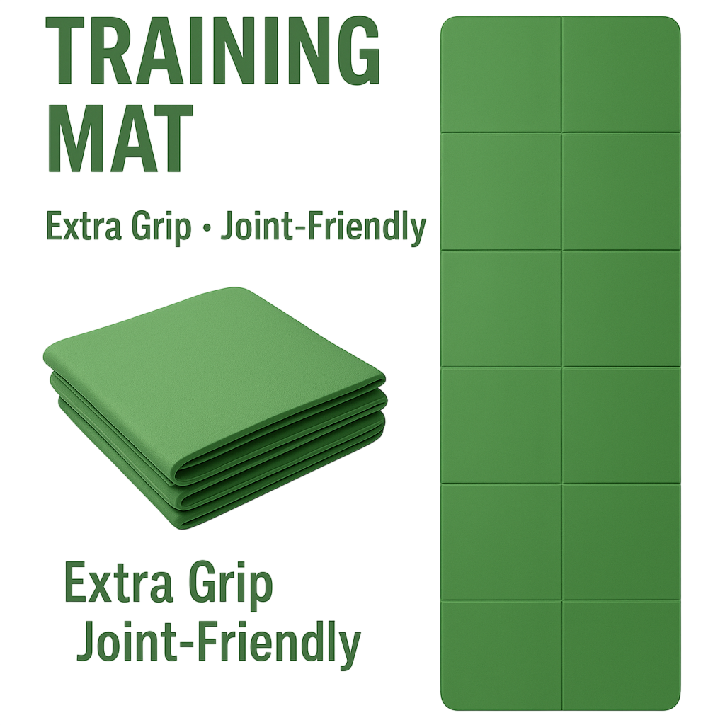 Foldable non-slip yoga mat for home workouts, featuring textured surface and easy storage, by My Store.