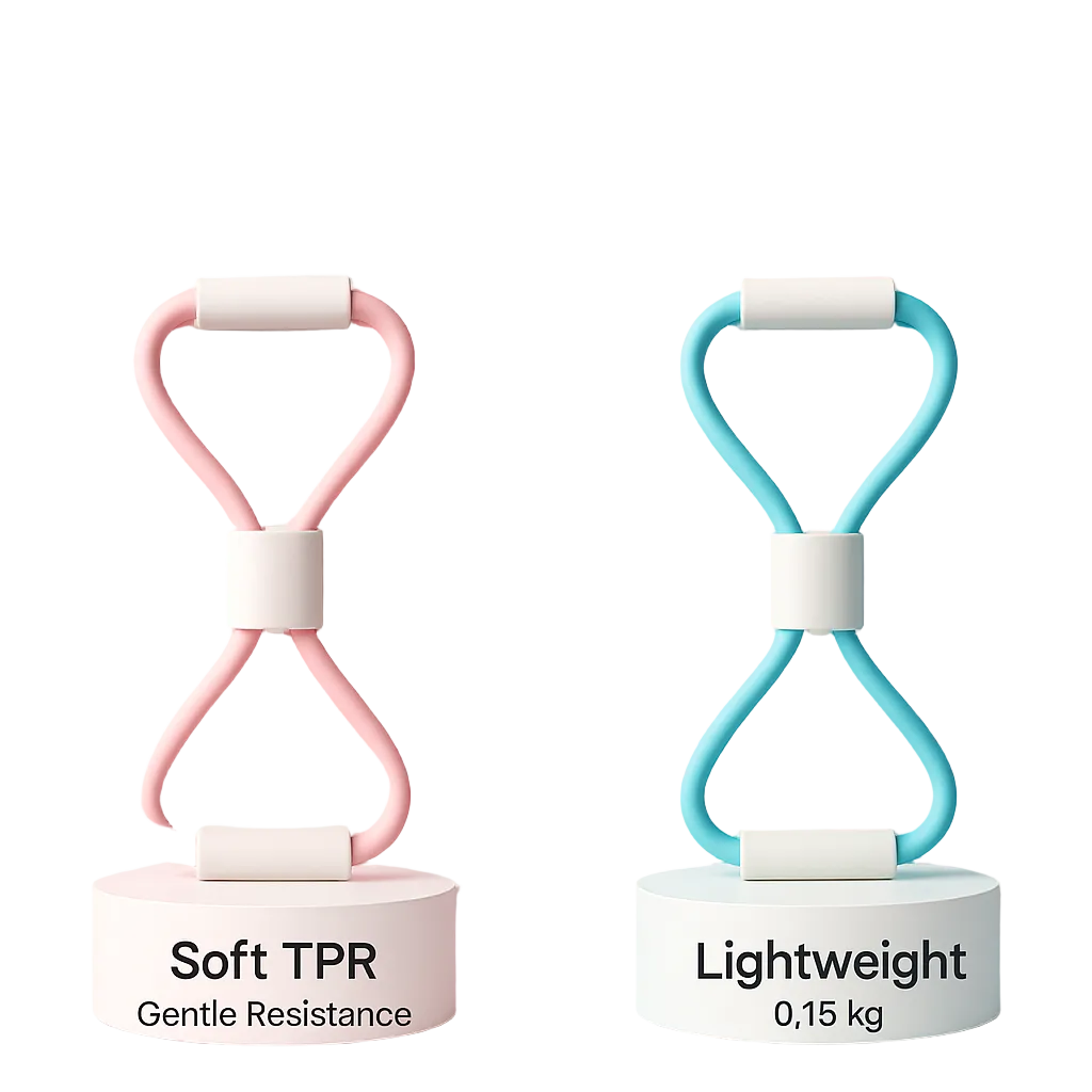 Figure 8 resistance band from My Store used for stretching and Pilates exercises, shown in a coiled position on a white background.