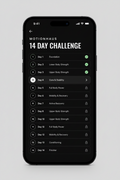 MotionHaus 14-Day Consistency Challenge promotional image featuring motivational graphics and calendar layout.