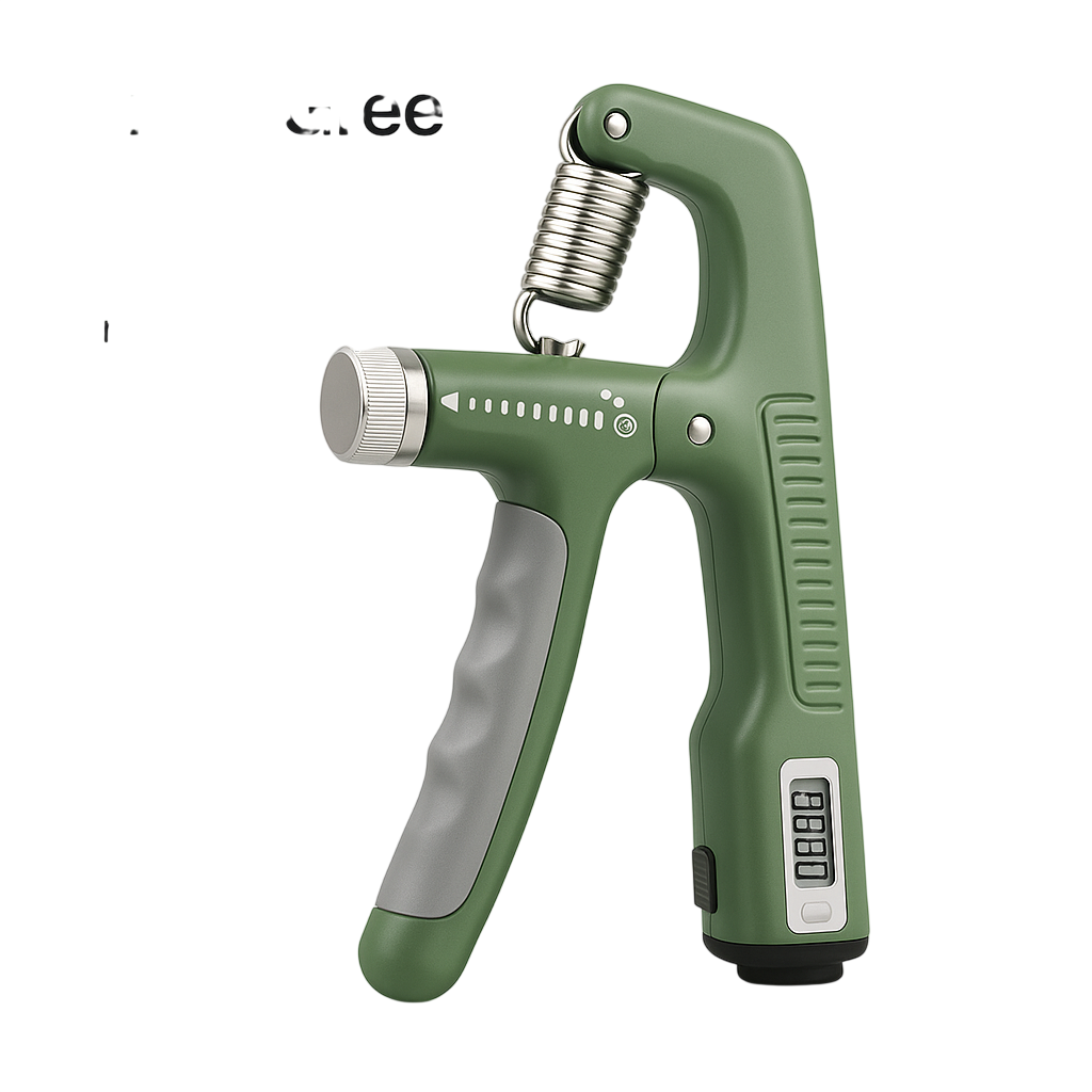 Adjustable hand grip strengthener for forearm training with ergonomic design and adjustable resistance levels.