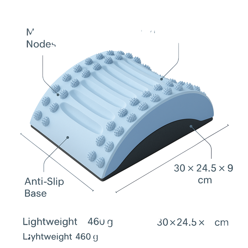Back stretching mat for lower back pain relief, cushioned surface to support gentle stretches and spinal alignment.